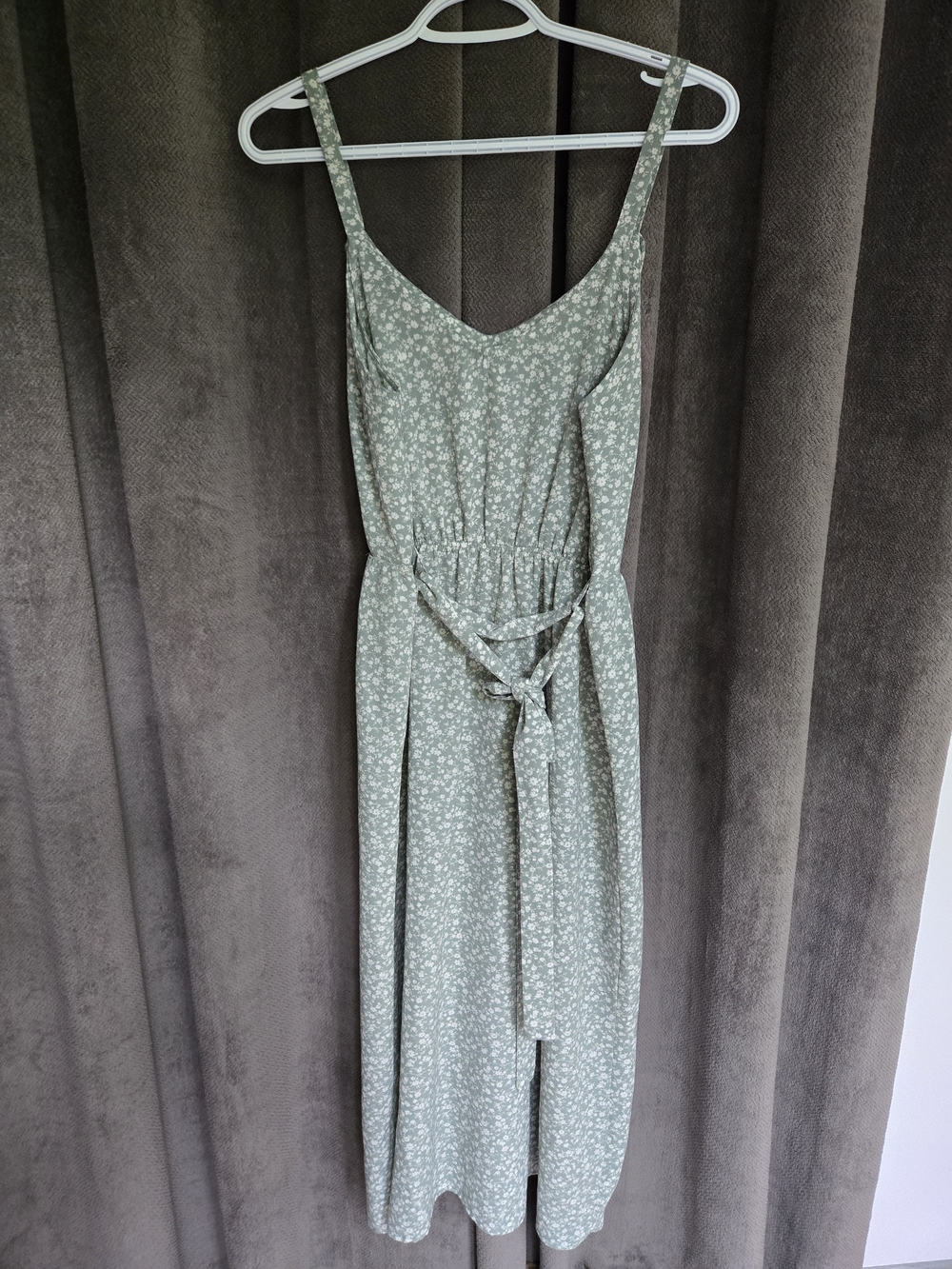 Monteau Sage Green Ditsy Floral Maxi Dress Tie Waist Cottagecore Coquette M - Picture 13 of 13